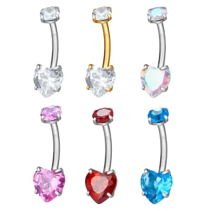 Colorful Heart Shape Zircon Inlay Fashion Jewelry Shiny Body Piercings Jewelry Titanium Piercing Belly Button Rings for Women