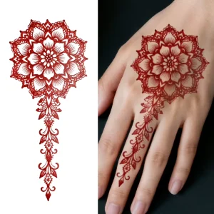 Colorful Henna Tattoo Temporary Tattoos Sticker Geometric Ethnic Style Waterproof Tattoo Suitable for Back of the Hand Wrist