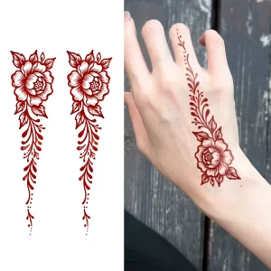 Colorful Henna Tattoo Temporary Tattoos Sticker Geometric Floral Patterns Waterproof Tattoo Suitable for Back of the Wrist Arm