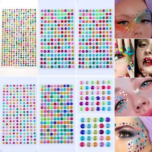 Colorful Makeup Festival Jewels Nail Gems Diamonds Adhesive Glitters 3 4 5 6 8mm Rhinestone Face Temporary Tattoos Body Stickers