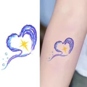 Colorful Paper Eco Friendly Temporary Tattoo Stickers Blue Heart Star Pattern Water Resistant Tattoos for Body Face Arms Legs