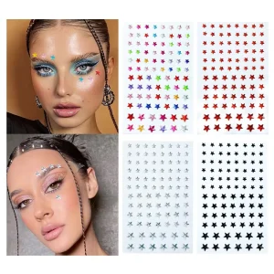 Colorful Stick on Face Eye Makeup Gems Stickers Star Self Adhesive Rhinestone Face Jewels Stickers for Woman Decor