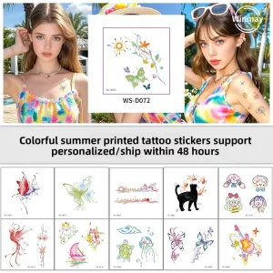 Colorful Temporary Body Tattoo Stickers Modern Minimalist Design Customizable Logo Water Transfer Paper Waterproof