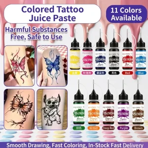 Colorful Temporary Tattoo Mineral 15ml 11 Colors Safe Non Toxic Body Art Eyebrow & Lip Tattoo Ink