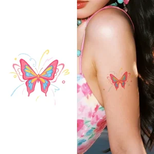 Colorful Temporary Tattoo Stickers Beautiful Pink Butterfly Waterproof Tattoo Suitable for Face Arms Legs