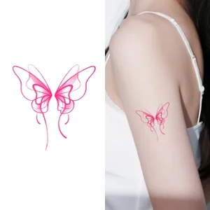 Colorful Temporary Tattoo Stickers Beautiful Pink Butterfly Waterproof Tattoo Suitable for Face Arms Legs
