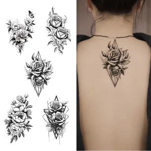 Colorful Temporary Tattoo Stickers, Black Flower Pattern Waterproof Tattoo Stickers, Suitable for Face, Arms and Legs