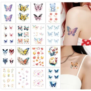 Colorful Temporary Tattoo Stickers Containing butterfly Cartoon Pattern Waterproof Tattoo Stickers Suitable for Arms Body