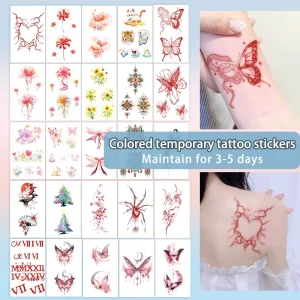 Colorful Temporary Tattoos Sticker Aesthetic Colorful Fresh Style Waterproof Tattoo Suitable for Abdomen Arm Leg and Chest