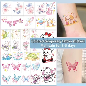 Colorful Temporary Tattoos Sticker Flower Butterfly Rabbit Small Pattern Cute Cartoon Waterproof Tattoo for Face Arm Leg