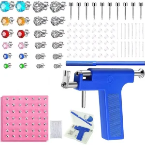 Colorful Zircon Stone Punk Ear Studs Earrings Piercing Gun Set Ear Nose Navel Piercer Body Piercing Tool