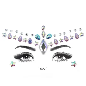 Colourful Girls Beauty Gem Rave Temporary Tattoo Sticker with 1pc Paper Card and OPP Bag for Party Makeup