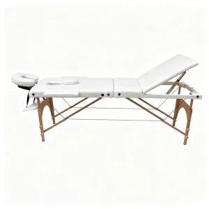 Comfortable 3 Section Portable Massage Bed Wooden Legs Foldable Spa Table with Armrest