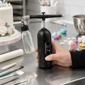Commercial Anti Clog High Pressure Airbrush for Cake Decorating & Food Art Kit with Dual Action Trigger & LED Screen