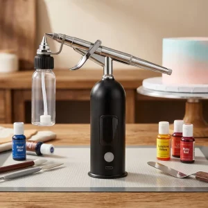 Commercial No Clean Clog Proof Copper ABS Airbrush for Cake Decorating Food Art & Paint Kit with 3 Speed Modes & USB C Charge