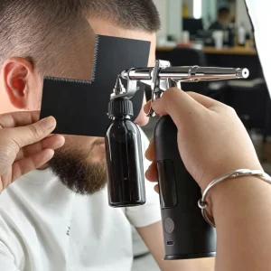 Commercial Paint Anti Clog High Pressure Airbrush for Barber Beard Hairline Kit Gravity Feed 3 Speed Gear Adjustment Type C Port