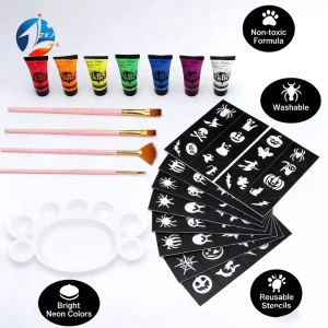 Complete Face Body Paint Kit 8 Color Washable Water Based Pigment With Brushes Stencils Palette Halloween Cosplay Party Makeup