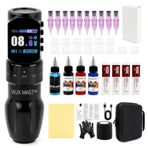 Complete Permanent Tattoo Kit Cartridge Rotary Stainless Steel Professional Machine Gun for Beginners and Artists