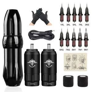 Complete Tattoo Machine Pen Kit for Beginners with Coreless Motor Aluminum High Speed Customizable Logo Body Art Kit