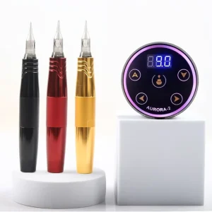 Complete Tattoo Machine Set with Aurora 2 Tattoo Power Professional Rotary Tattoo Gun Set with 10pcs Needle Cartridge