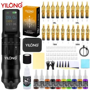 Complete Tattoo Pen Kit with Cartridge Needles Gloves and Non Slip Band