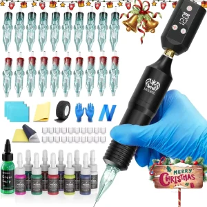 Complete Wireless Tattoo Kit 1500mAh LED Pen & Power Supply for Beginners Permanent Body Art