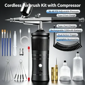 Cordless Children’s Airbrush Kit 0.3mm Dual Action Gravity Feed Rechargeable 36 48PSI Nail Art Cake Decor Model Paint