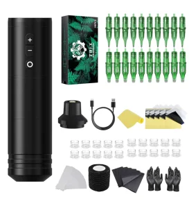 Coreless Motor Professional Wireless Tattoo Pen Machine Set Kit with 20pcs Cartridge Needle for Body Art