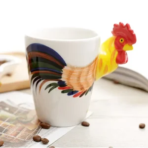 Creative 3D Rooster Animal Handle Ceramic Coffee Mug Hand-painted Cock Ceramic Cup for Animal Lovers Gift
