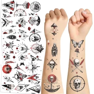 Creative Art Skeleton Death Temporary Tattoo Stickers for Body Decor Cool Halloween Party Sticker