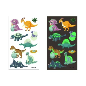 Creative Cartoon Glow in the dark Fluorescent Green Temporary Stickers with Dinosaur Design for Children Festival Activities