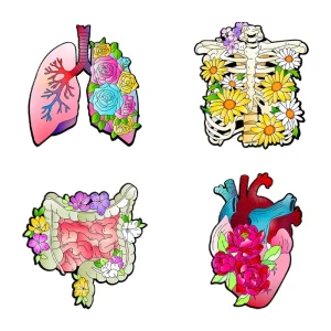 Creative Floral Body Organ Brooch Heart Lung Stomach Intestines Skeleton Zinc Alloy Printing Badge Stylish Accessory