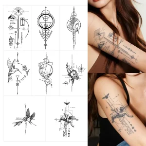 Creative Geometric Design Temporary Tattoo Geometric Semi Permanent Tattoo Waterproof Last for 2 Week Herbal Tattoo for Arm