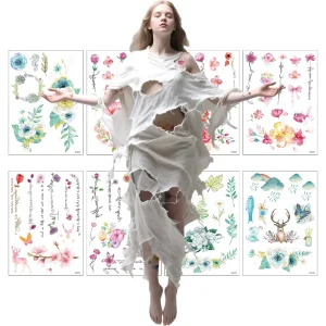 Creative Hand Drawn Flower White Paper Temporary Tattoo Stickers Water Transfer Face Body Art Fashionable Non Toxic