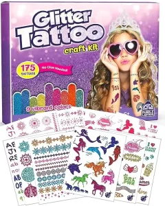 Creative Kids Girls Face Body Painting DIY Glitter Multiple Stencil Body Art Sticker Set Glitter Sticker Temporary Tattoo Kit