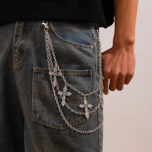 Creative Layered Pants Chains Cross Pendant Punk Fashion Men Women Unisex Wearing Accessories