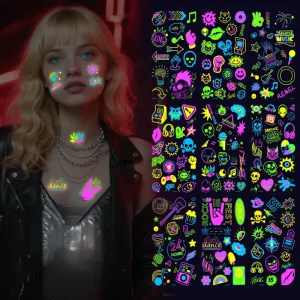 Creative Luminous Butterfly Tattoo Decals Waterproof Face Stickers for Music Festival Bar Gathering