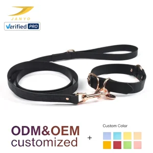 Crocodile Embossed PU Leather Dog Collar and Leash Set Rose Gold Hardware Custom Blank ID Tag Pet Walking Accessories