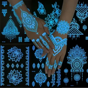 Cross Border Glow in the Dark Indian Henna Lace Hand Paper Gloss Lamination Tattoo Stickers Hollow Out Design Water Transfer