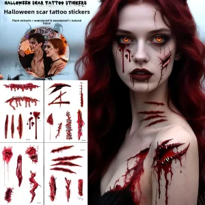 Cross Border Halloween Horror Geometric Shape Waterproof Scar Tattoo Stickers Water Film Paper Temporary Face Stickers