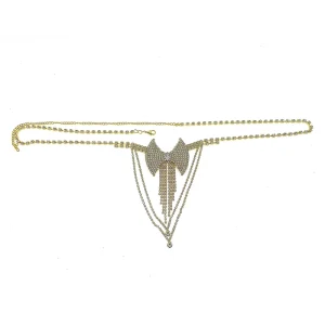 Cross-Border New Bow Waist Chain Accessories Rhinestone Tassel Body Chains T-Back Sexy Nightclub Ornament