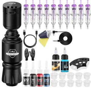 Cross Border Rocket Short Pen Tattoo Kit LED Wireless Rechargeable Battery Plastic Tattoo Machine Beginner Kit