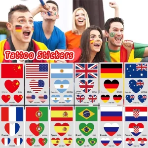Eco friendly Heart Shaped Waterproof Face Tattoo Stickers for World Flag Pattern Custom Logo Available Water Transfer