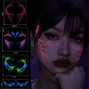 Cross-border Halloween Full Face Body Tattoo Sticker Tricolor Luminous Phosphor Lightning Water Transfer Paper Customizable