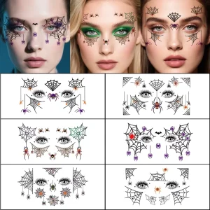 Cross-border Halloween Paper Tattoo Stickers Transfer Printed Waterproof Long-lasting Spooky Quirky 3D Spider Tattoos