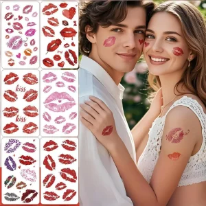 Cross border New Valentine’s Day Romantic Red Lip Heart Eco Friendly Paper Tattoo Stickers One time Use Realistic Body Face