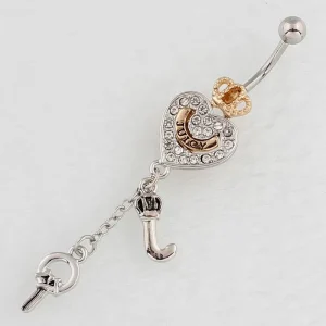 Crown Tassel Peach Heart Belly Button Rings Zircon Navel Piercing Jewelry Ring Navel Nail Fashion Body Jewelry