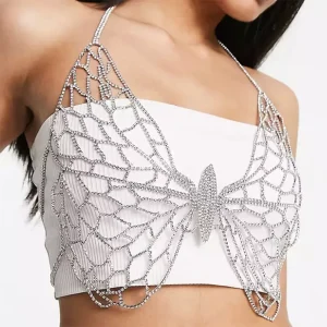 Crystal Butterfly Embellished Diamante Butterfly Shape Body Chain in Silver