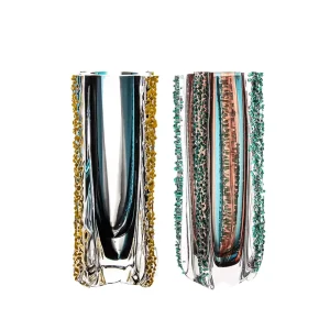 Crystal Clear Glass Vase with Colored Particles Petal Ripple Design Elegant Centerpiece Luxury Home Decor for Wedding