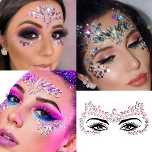 Crystal Diamond Decoration Rhinestones Stickers Face Mermaid Jewels 3D Face Crystal Gems Rhinestones Adhesive Stickers